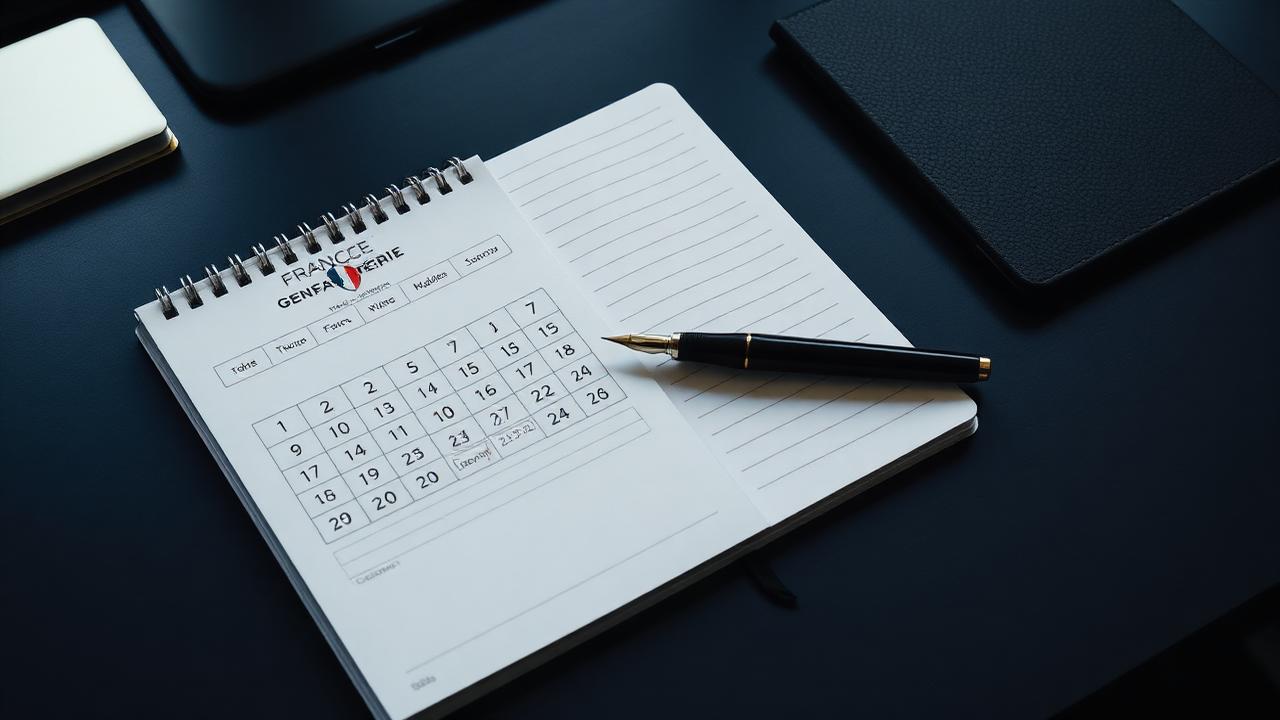 Calendrier de préparation au concours Sous-Officier de Gendarmerie posé sur un bureau avec un stylo plume