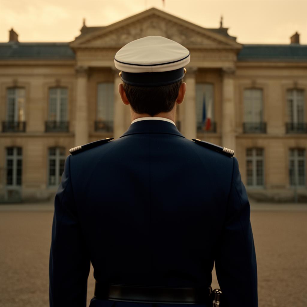 Gendarmes de la Gendarmerie nationale, vus de dos, lors d'une cérémonie